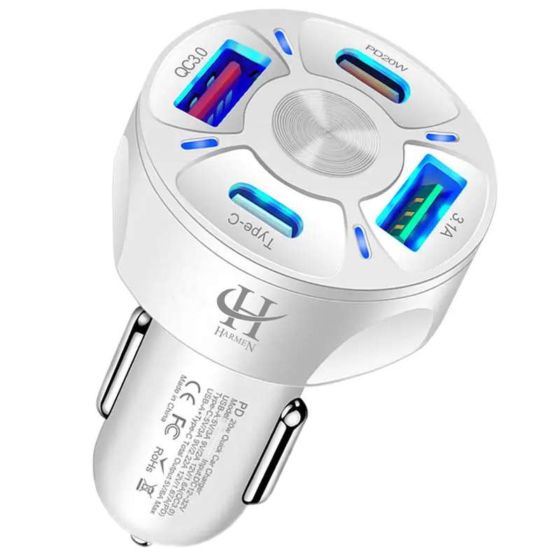 شارژر فندکی 20 وات هارمن مدل CX-2U+2PD QC3FAST شارژر فندکی 20 وات هارمن مدل CX-2U+2PD QC3FAST
