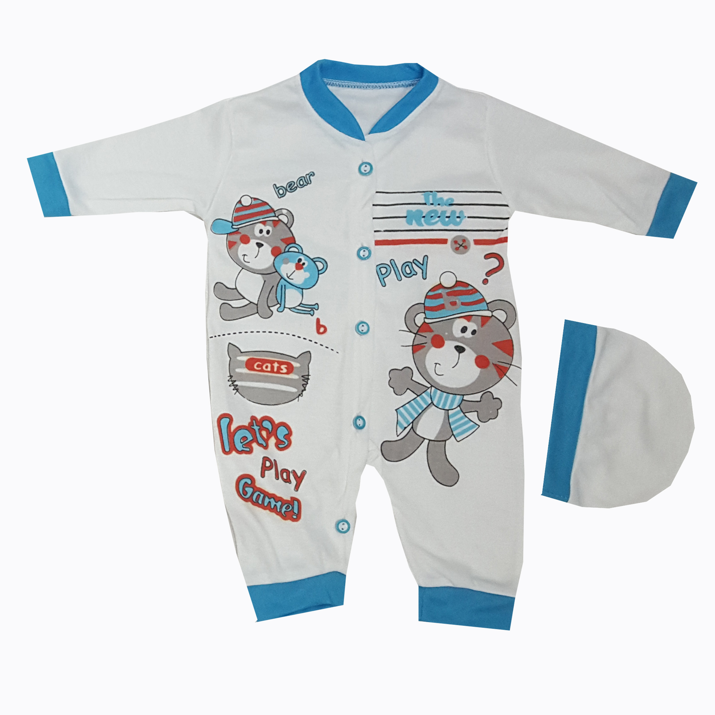ست سرهمی و کلاه نوزادی مدل bear رنگ آبی