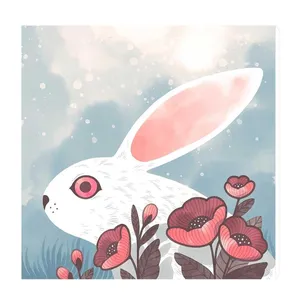 تابلو کودک و نوزاد طرح خرگوش در علفزار کد wkt96