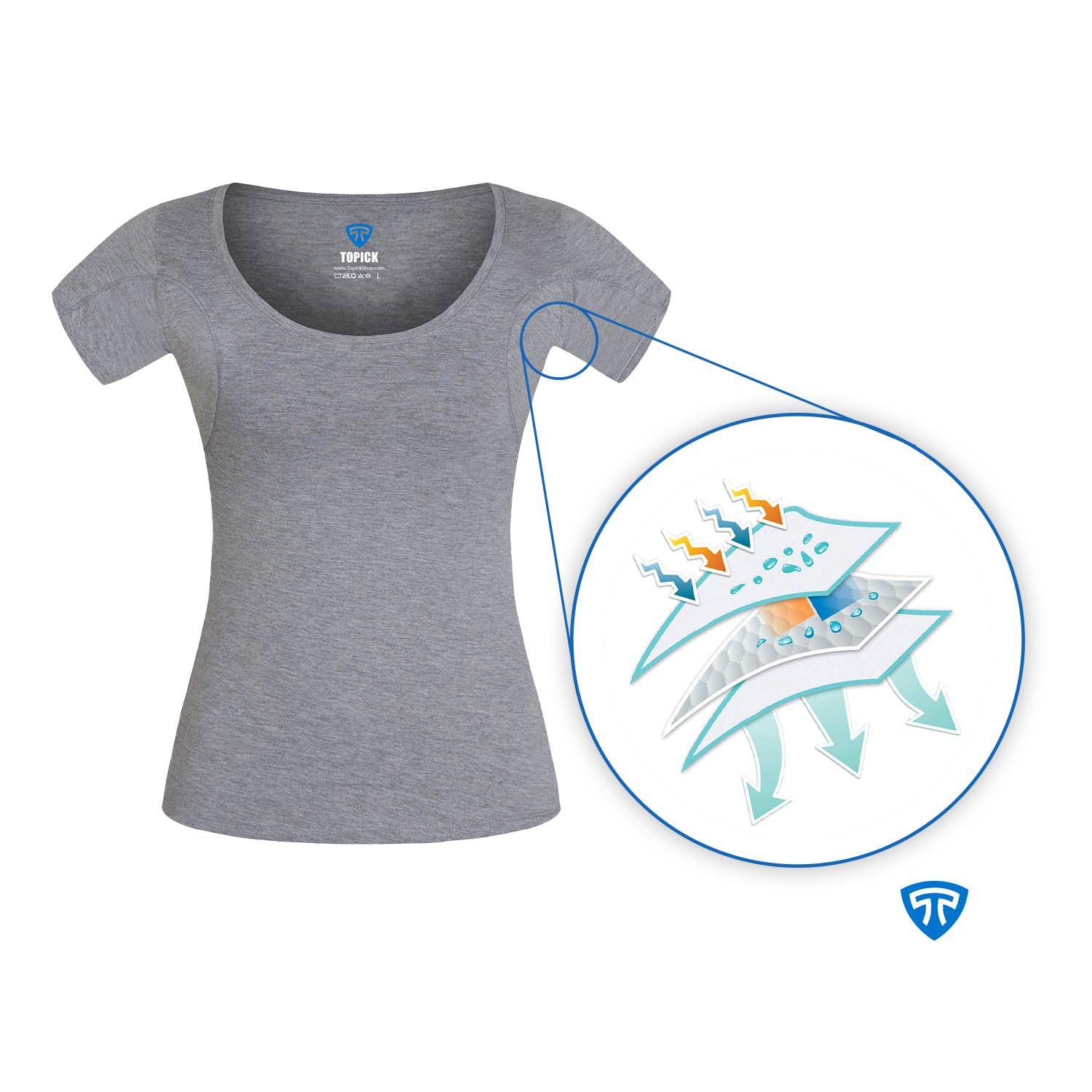 تی شرت آستین کوتاه زنانه تاپیک مدل ضد تعریق ملانژ -  - 2