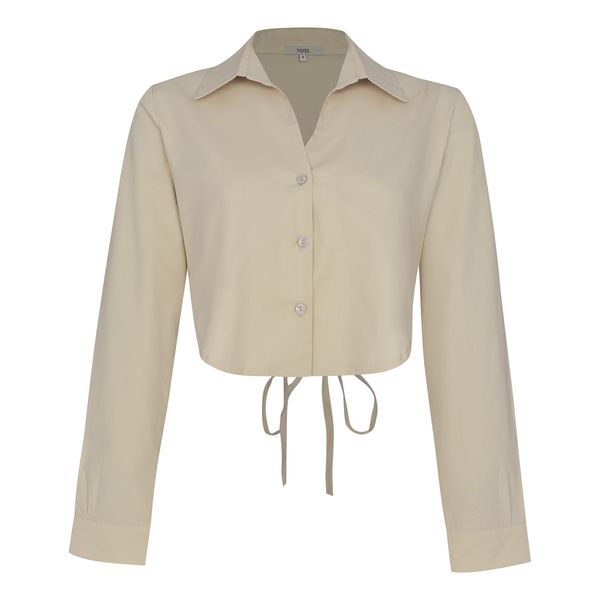 کراپ شومیز آستین بلند یقه برگردان زنانه نیزل مدل 1257 رنگ کرم