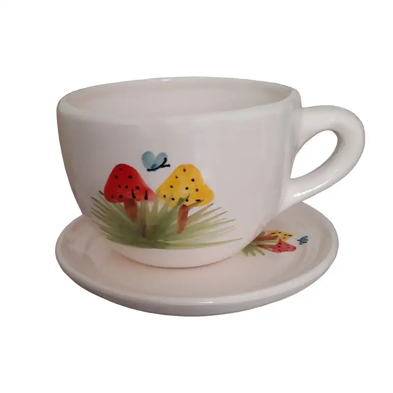 گلدان سرامیکی مدل فنجانی به همراه زیر گلدانی