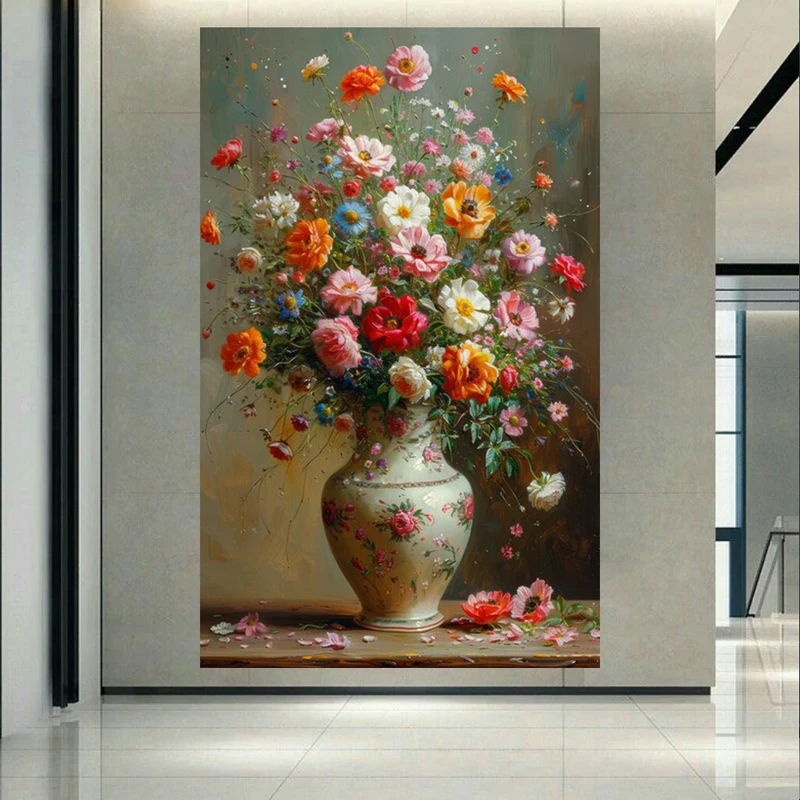  پوستر طرح مخمل نقاشی گلدان مدل گل های بهاری کد PD20888