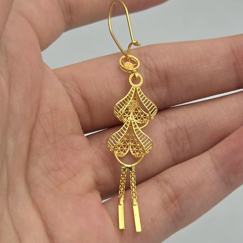 گوشواره طلا کم اجرت ۱۸ عیار زنانه گالری طلا و شمش برلیان مدل پنجشیر دوطبقه 