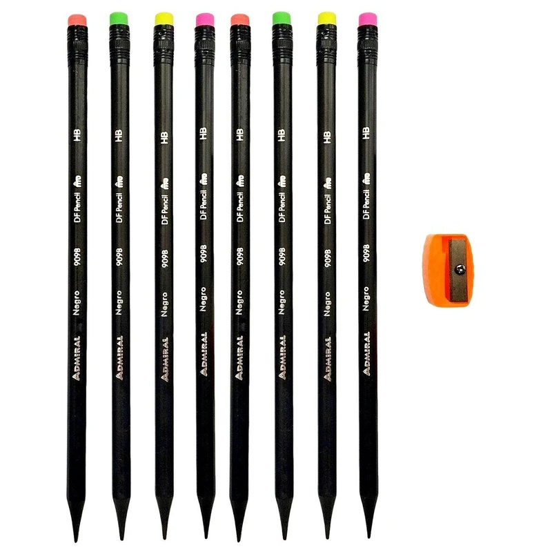 مداد مشکی ادمیرال با درجه سختی HB مدل پاک کن دار به همراه تراش مجموعه ۹ عددی