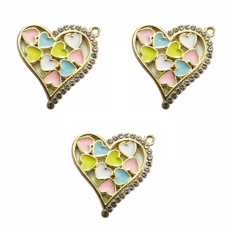 آویز گردنبند دخترانه مدل قلب نگین دار کد 78 بسته 3 عددی