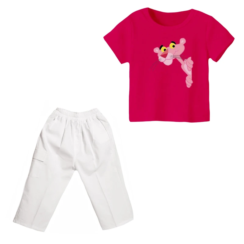 ست تی شرت و شلوارک دخترانه مدل پلنگ صورتی کد ۱