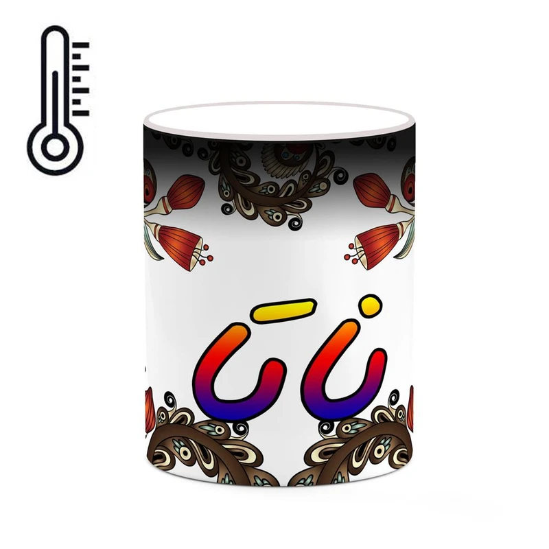 ماگ حرارتی کاکتی مدل اسم ناتا طرح سنتی گل و بته کد mgh47891
