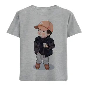 تی شرت آستین کوتاه بچگانه مدل پسرک کلاه نارنجی F703