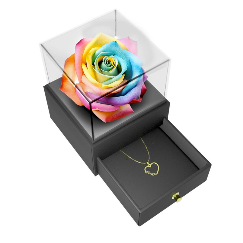 گردنبند طلا 18 عیار زنانه مدوپد مدل اسم الارز elaroz کد GBB13122 به همراه باکس گل رز جاویدان