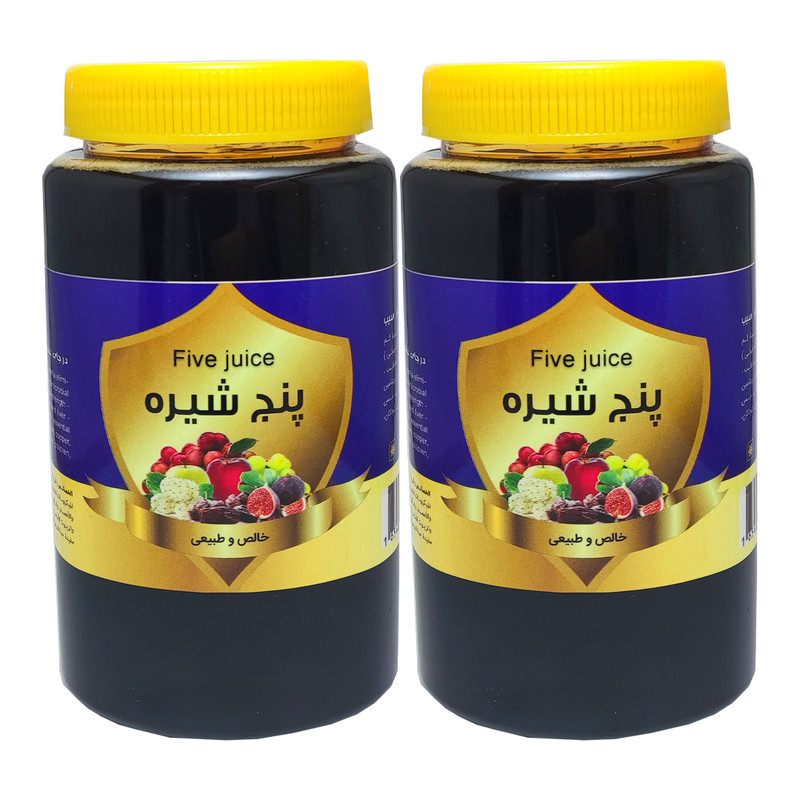 پنج شیره انگور و توت و خرما و سیب و انجیر حس خوب - 2000 گرم بسته 2 عددی