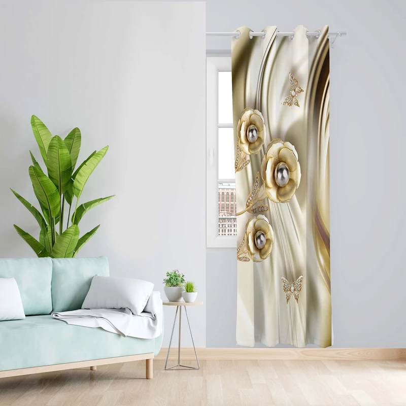 پرده طرح گل نگینی مدل مخمل پانچی کد 5623L z سایز 140x200 سانتی متر