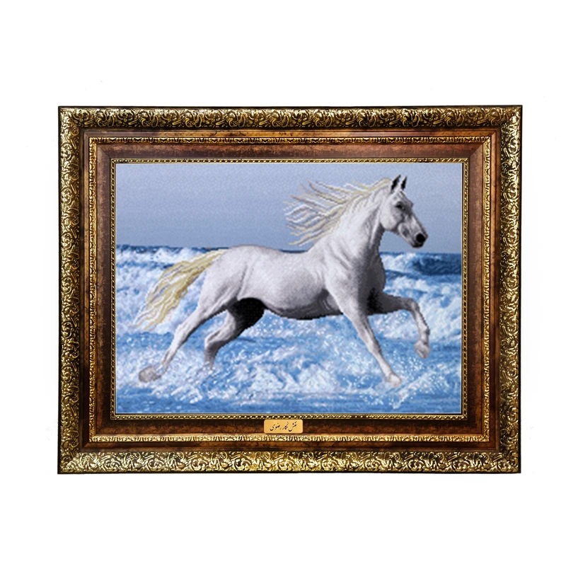 تابلو فرش ماشینی نقش نگار رضوی طرح اسب کد 3923H
