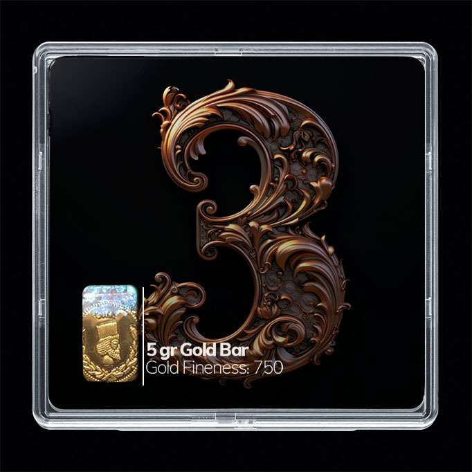 شمش طلا 18 عیار مدوپد مدل عدد 3 کد SG10204 شمش طلا 18 عیار مدوپد مدل عدد 3 کد SG10204