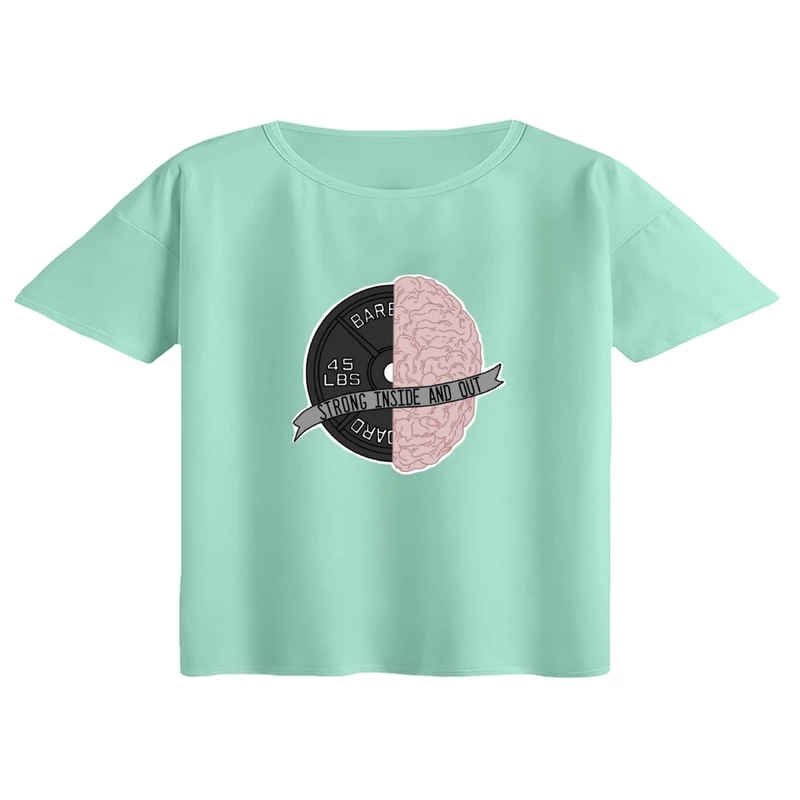 کراپ تی‌شرت آستین کوتاه زنانه مدل مغز قوی