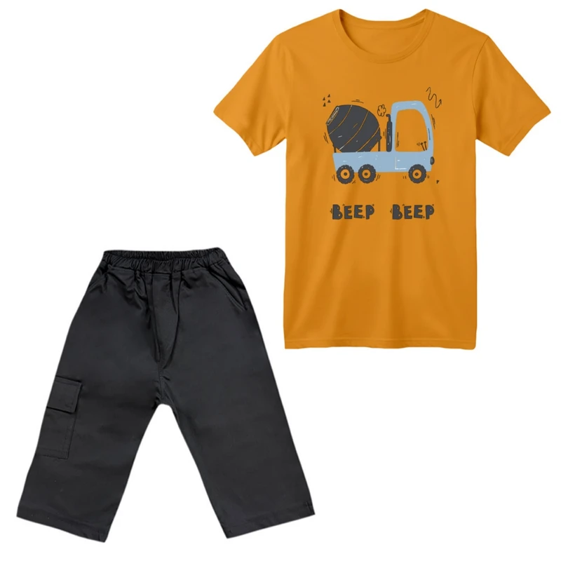 ست تی‌شرت آستین کوتاه و شلوارک پسرانه مدل ماشین کد ۱۱