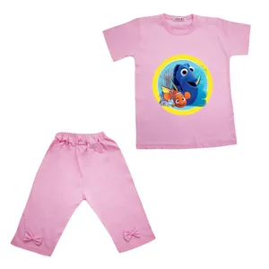 ست تی شرت آستین کوتاه و شلوارک دخترانه مدل نمو