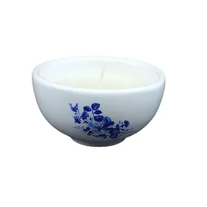 شمع دست ساز مدل کاسه ای طرح گل رز مینیمال