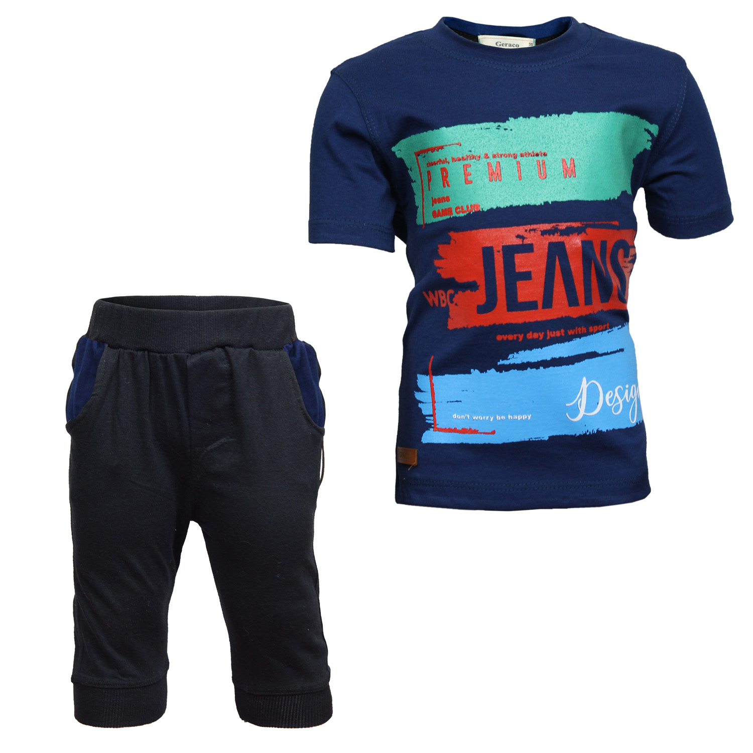 ست تی شرت و شلوارک پسرانه طرح JEANS کد 22 رنگ آبی