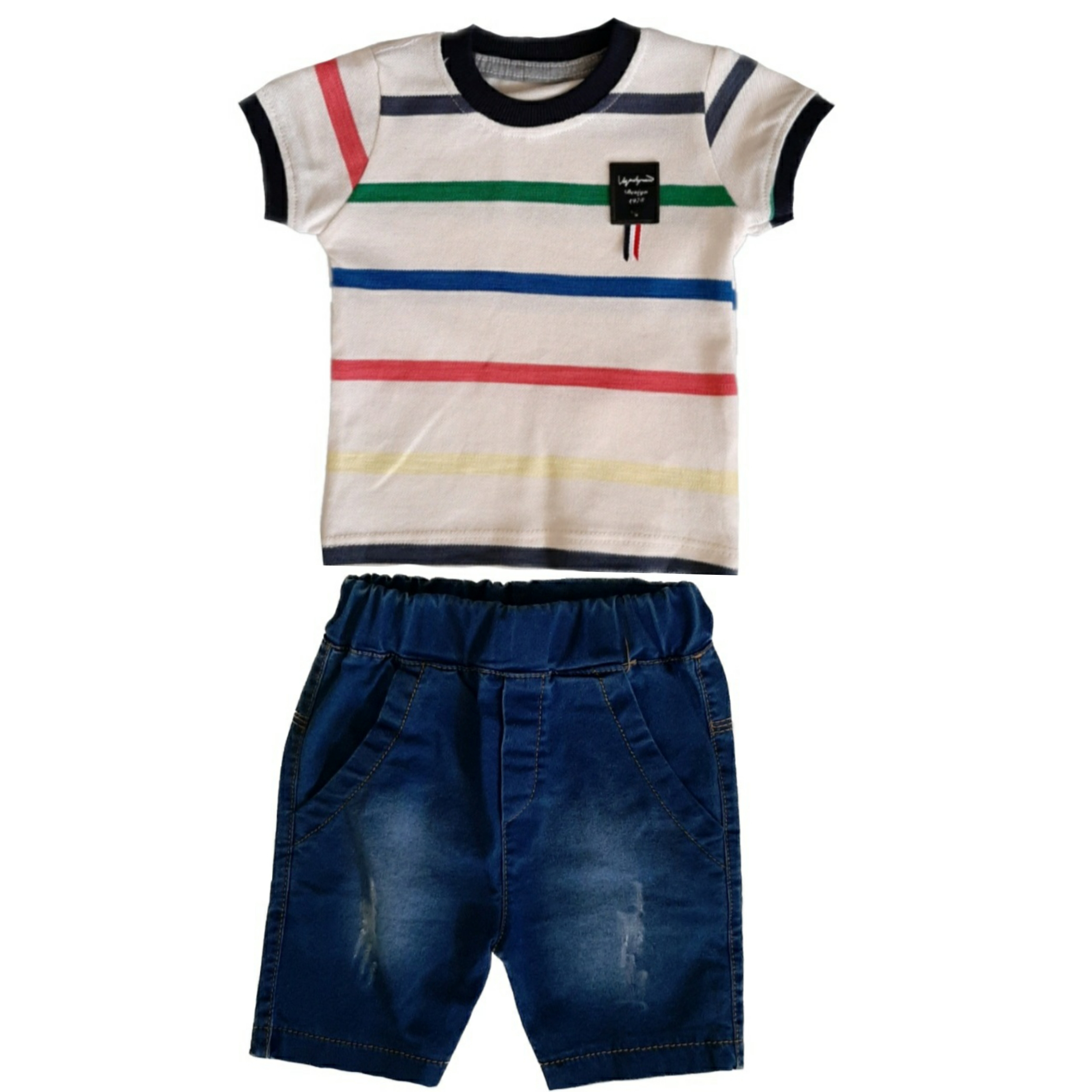 ست تی شرت و شلوارک نوزادی مدل راه راه کد 687