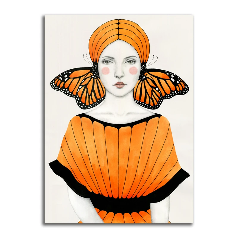 تابلو شاسی مدل نقاشی مدرن تلفیقی پرتره و پروانه کد 0292