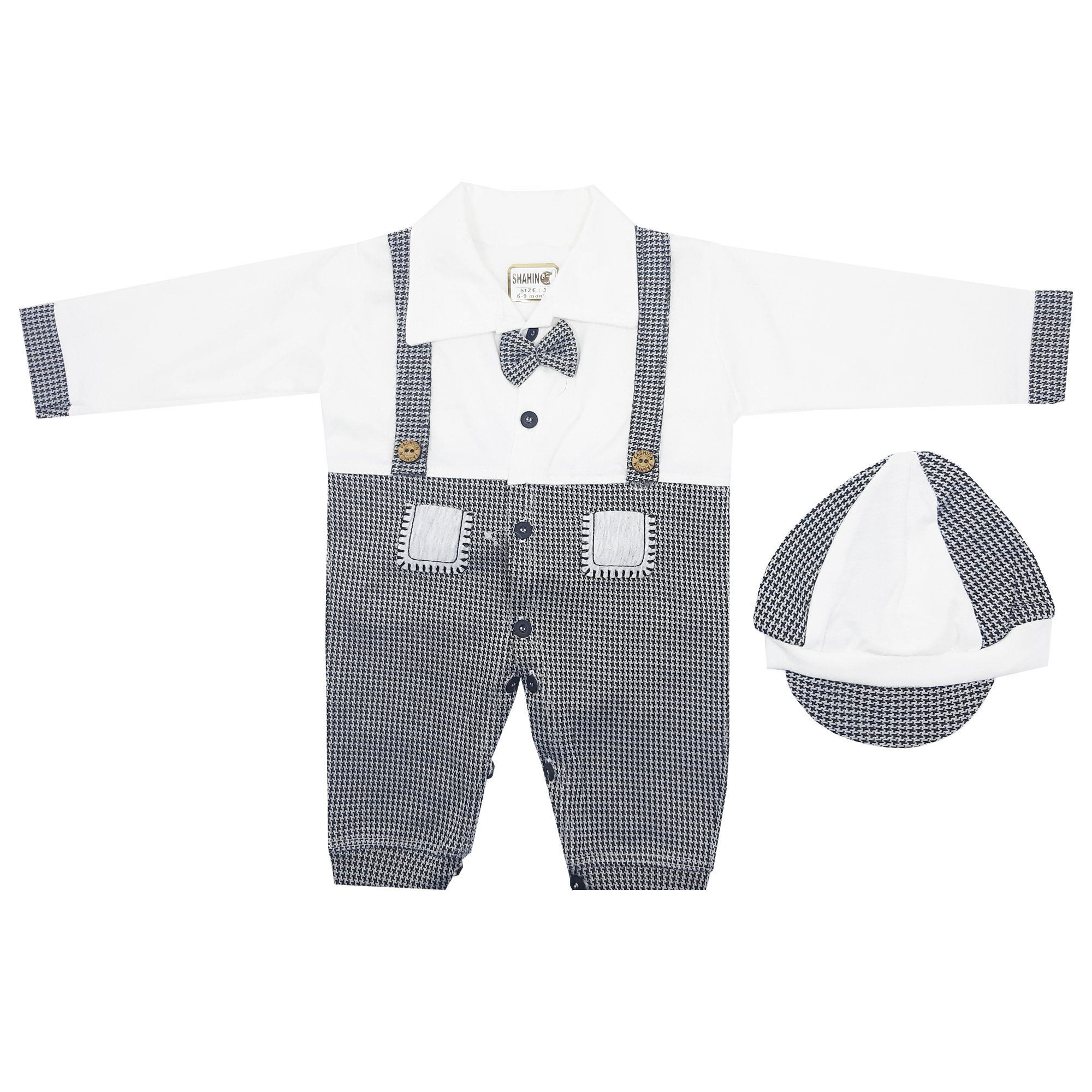 ست سرهمی و کلاه نوزاد طرح پاپیون