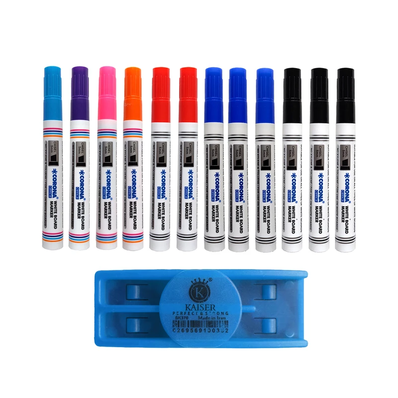 ماژیک وایت برد کرونا طرح تخت مدل CO-4090 به همراه تخته پاک کن بسته 13 عددی