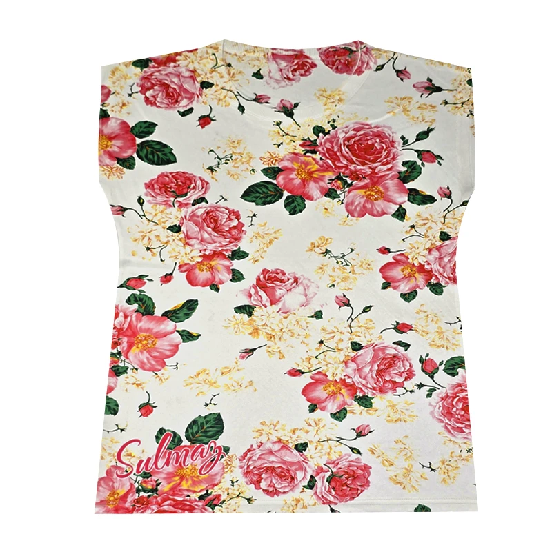 تی‌شرت آستین تا روی شانه زنانه مدل گل محمدی کد SR