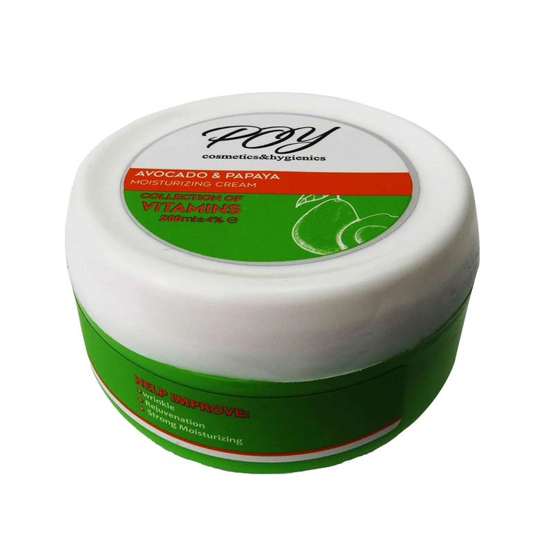 کرم مرطوب کننده پوست پی او وای مدل عصاره آواکادو و پاپایا مناسب برای  انواع پوست حجم 200 میلی لیتر