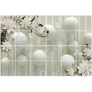 تایل سقفی آسمان مجازی طرح شاخه گل و دایره کد 3D1319-24 سایز 60x60 سانتی متر مجموعه 24 عددی