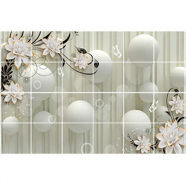 تایل سقفی آسمان مجازی طرح شاخه گل و دایره کد 3D1319-24 سایز 60x60 سانتی متر مجموعه 24 عددی