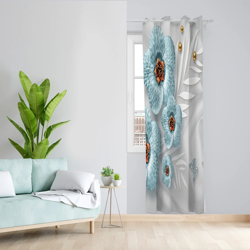 پرده طرح گل مدل مخمل پانچی کد 2682 z سایز 140x200 سانتی متر