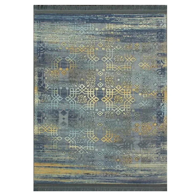 فرش ماشینی 1000 شانه هانوکس زمینه خاکستری حاشیه چند رنگ مدل مدرن کد HAM.977.1