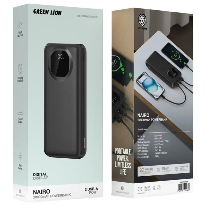 پاوربانک گرین لاین مدل Nairo ظرفیت 20000 میلی آمپر ساعت