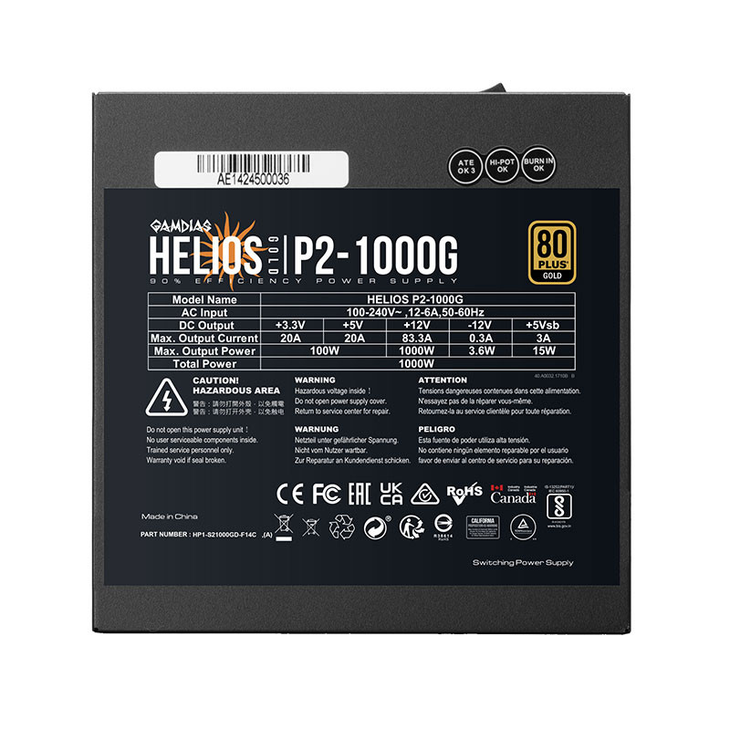 منبع تغذیه کامپیوتر 1000 وات گیم دیاس مدل HELIOS P2-1000G