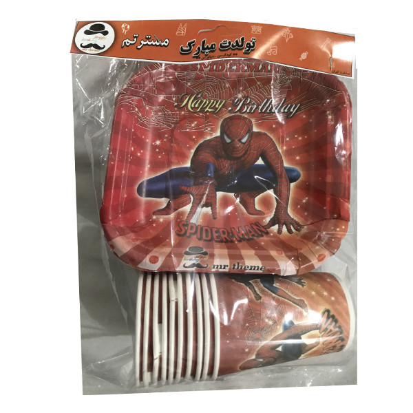پیش دستی و لیوان یکبار مصرف مستر تم مدل مرد عنکبوتی پلاس بسته 40 عددی