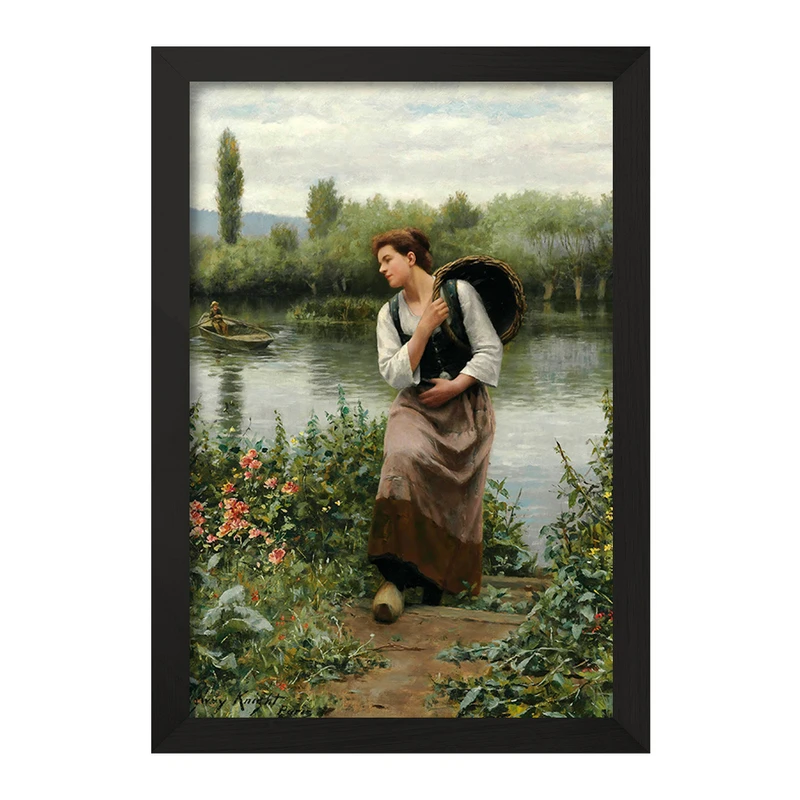 تابلو خندالو مدل نقاشی یک زن با یک سبد اثر دانیل ریدوی نایت کد F12455