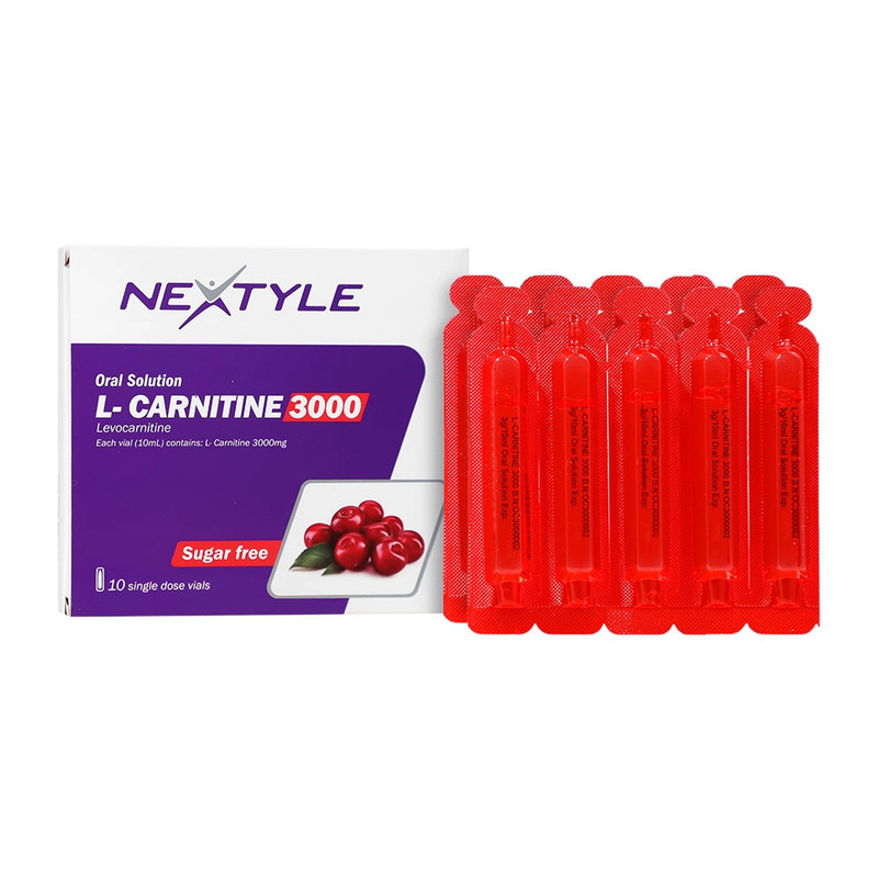 ویال خوراکی ال کارنیتین نکستایل با طعم آلبالو بدون شکر 1000 میلی گرم بسته 10 عددی