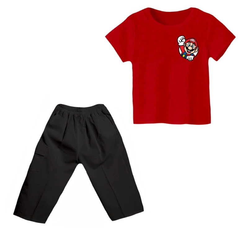 ست تی شرت و شلوارک پسرانه مدل ماریو کد 9