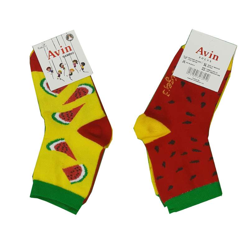 جوراب بچگانه آوین مدل لنگه به لنگه طرح هندوانه بسته 2 عددی