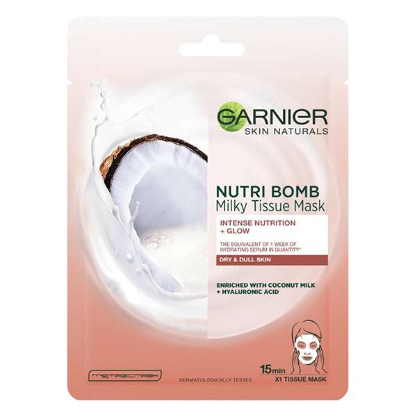 ماسک صورت گارنیه سری NUTRI BOMB مدل شیر و نارگیل وزن 28 گرم