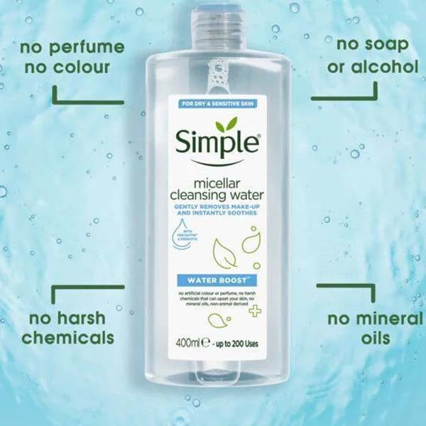 آب پاک کننده آرایش صورت سیمپل مدل Boost حجم 400 میلی لیتر