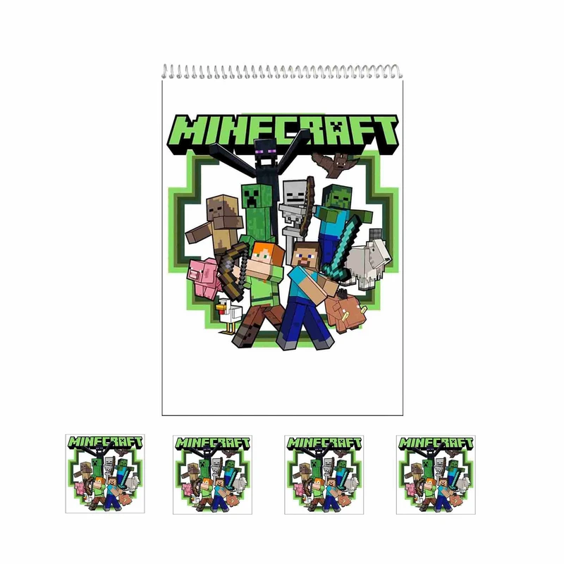 دفتر نقاشی 50 برگ مدل ماینکرفت کد 18 به همراه برچسب مجموعه 5 عددی
