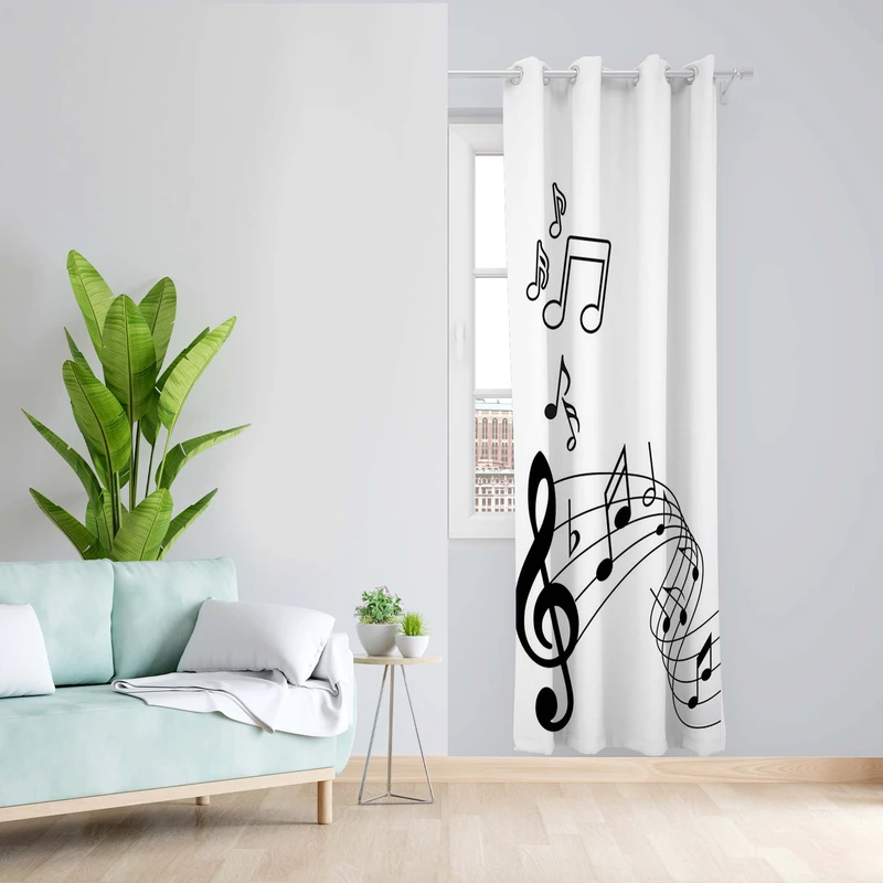 پرده طرح موسیقی مدل مخمل پانچی کد 5461L z سایز 140x200 سانتی متر