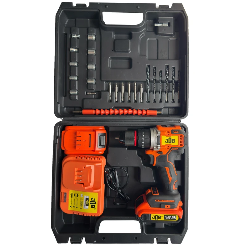 مجموعه 40 عددی دریل پیچ گوشتی شارژی چکشی سه نظام 10 میلیمتر 148 ولت جاب مدل JB-148MAX EDITION