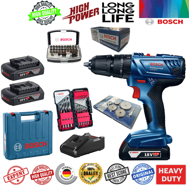 دریل پیچ گوشتی چکشی شارژی بوش مدل GSB 180 LI-2A مجموعه 72 عددی