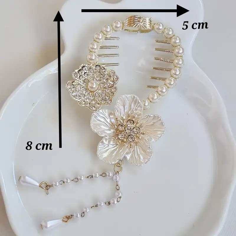 گیره مو زنانه مدل گوجه‌ای گل تزئینی آویزدار کد brg 620