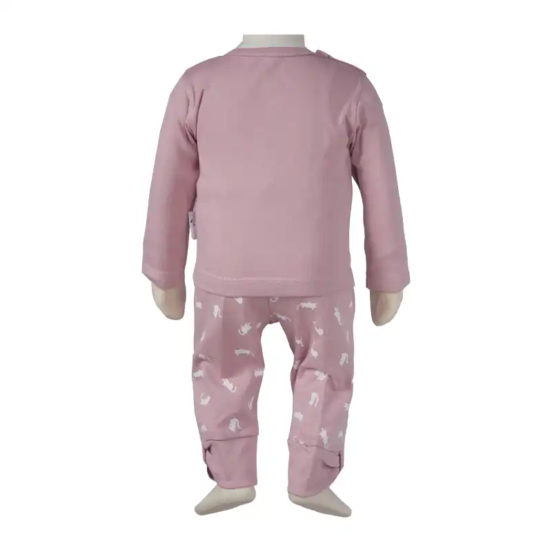 ست تی شرت آستین بلند و شلوار نوزادی آدمک کد 119932 رنگ صورتی