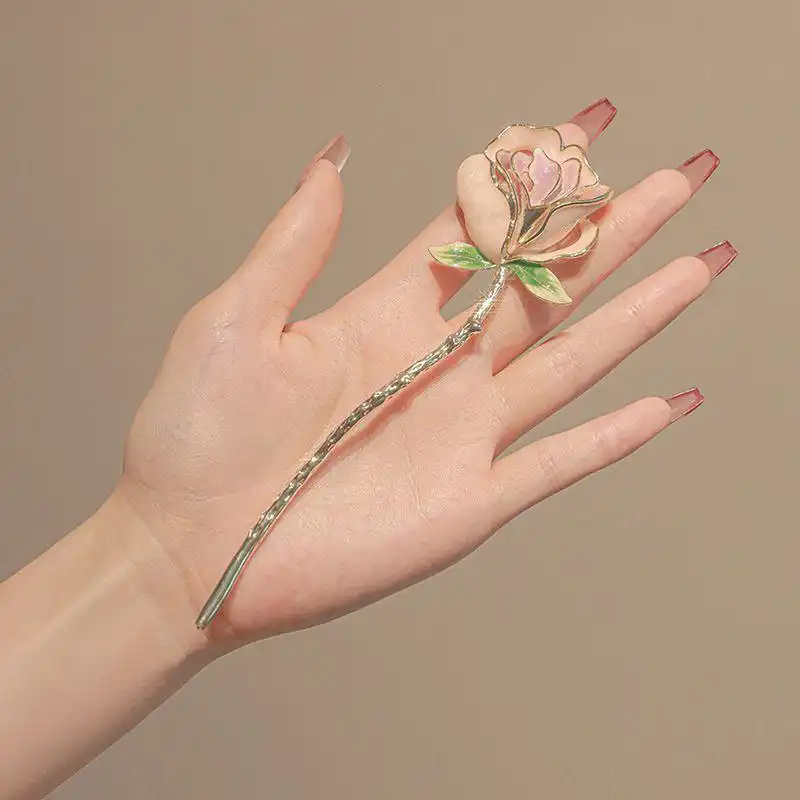 گیره مو زنانه مدل کانزاشی طرح گل رز مینیاتوری