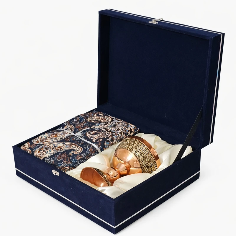 ست هدیه نگارستان نيلی مدل مس و خاتم کد 1701